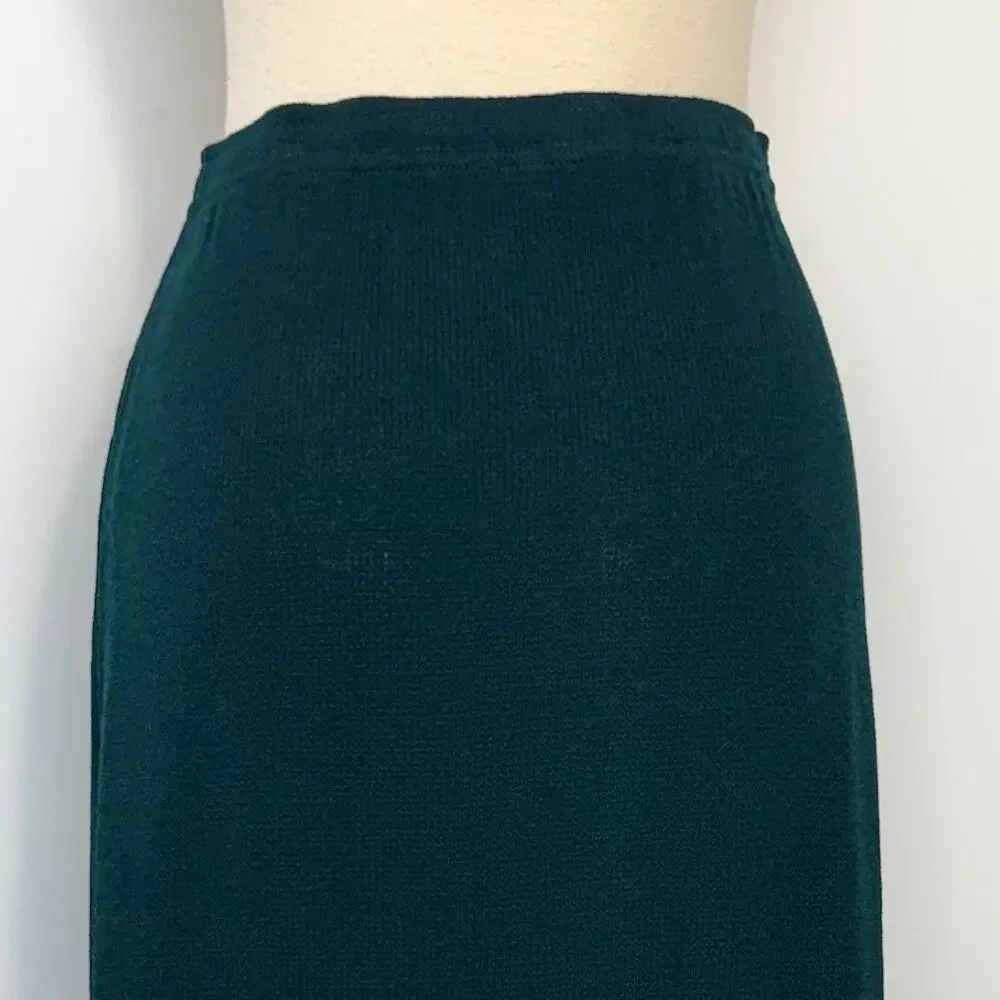 St. John Knit Maxi Skirt Side Slit Santana Wool Blend Dark Teal Green Size: M